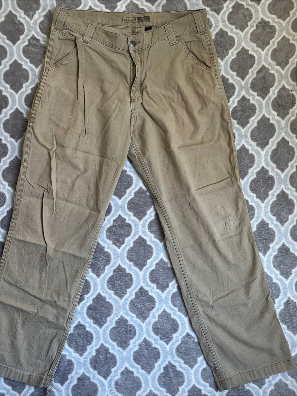 Carhartt Men's Size 36 Khaki Carpenter Pants Relaxed Fit Duck Work Outdoor Chino
